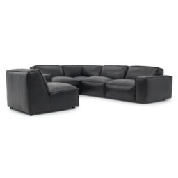 Valencia Nathan Full Aniline Leather Lounge Modular L Shape Sofa Black Fsc Pine Wood Top Stitched Seam - thumbnail 7