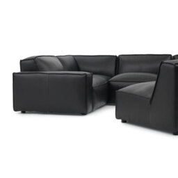 Valencia Nathan Full Aniline Leather Lounge Modular L Shape Sofa Black Fsc Pine Wood Top Stitched Seam - thumbnail 5