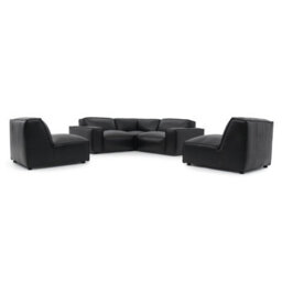 Valencia Nathan Full Aniline Leather Lounge Modular L Shape Sofa Black Fsc Pine Wood Top Stitched Seam - thumbnail 6