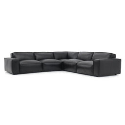 Valencia Nathan Full Aniline Leather Lounge Modular L Shape Sofa Black Fsc Pine Wood Top Stitched Seam