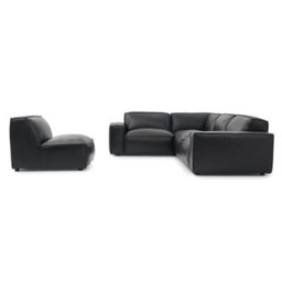 Valencia Nathan Full Aniline Leather Lounge Modular L Shape Sofa Black Fsc Pine Wood Top Stitched Seam - thumbnail 8