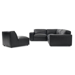 Valencia Nathan Full Aniline Leather Lounge Modular L Shape Sofa Black Fsc Pine Wood Top Stitched Seam - thumbnail 9