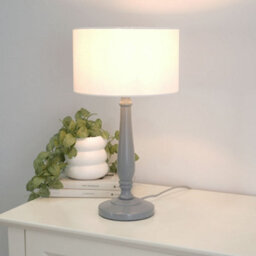 Valuelights Victoria Traditional Grey Wood Candlestick Table Lamp With White Drum Shade - Led Bulb Included - thumbnail 1