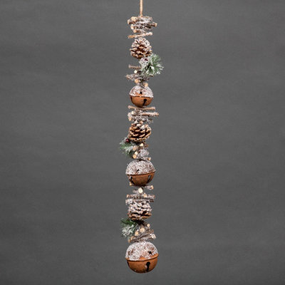 Shatchi 90Cm Garland With Red Jingle Bells Wooden Sticks, Berries And Pinecones Christmas Home Wall Door Hanger Sleigh Bells Xmas - image 1