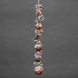 Shatchi 90Cm Garland With Red Jingle Bells Wooden Sticks, Berries And Pinecones Christmas Home Wall Door Hanger Sleigh Bells Xmas - thumbnail 1