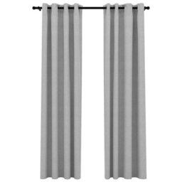 Berkfield Premium Linen-Look Blackout Curtains With Grommets 2Pcs Grey 140X245Cm