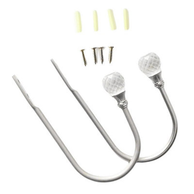 2Pcs Silver Metal Crystal Curtain Holdback Wall Tie Backs U-Shaped Hooks Hanger - image 1