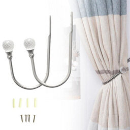 2Pcs Silver Metal Crystal Curtain Holdback Wall Tie Backs U-Shaped Hooks Hanger - thumbnail 5