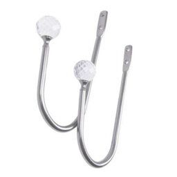 2Pcs Silver Metal Crystal Curtain Holdback Wall Tie Backs U-Shaped Hooks Hanger - thumbnail 3