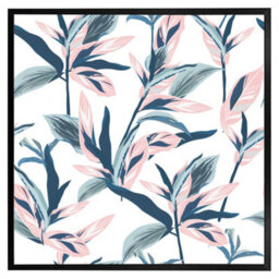 "Andrew Lee Winter Pink & Blue Flowers (Picutre Frame) / 20X20"" / Oak" - thumbnail 2