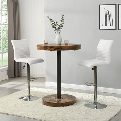 Furniture In Fashion Havana Rustic Oak Wooden Bar Table With 2 Ripple White Stools - image 1