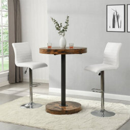 Furniture In Fashion Havana Rustic Oak Wooden Bar Table With 2 Ripple White Stools - thumbnail 1
