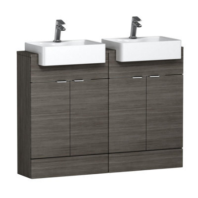 Royal Bathrooms Elena 1200mm Floor Standing Bathroom Vanity Sink Unit Grey Elm 4 Door With Semi Recessed Double Basin - image 1