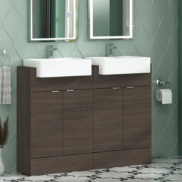 Royal Bathrooms Elena 1200mm Floor Standing Bathroom Vanity Sink Unit Grey Elm 4 Door With Semi Recessed Double Basin - thumbnail 6
