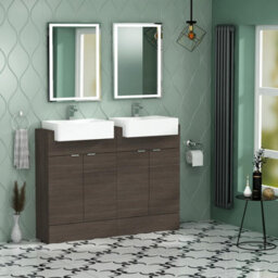 Royal Bathrooms Elena 1200mm Floor Standing Bathroom Vanity Sink Unit Grey Elm 4 Door With Semi Recessed Double Basin - thumbnail 7