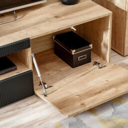 Arte Oak Ribbeck & Black Tv Cabinet W160Cm X H42Cm X D45Cm - Push-To-Open Media Storage - thumbnail 8
