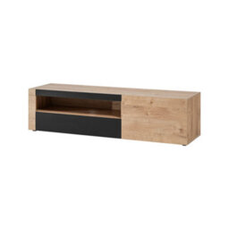 Arte Oak Ribbeck & Black Tv Cabinet W160Cm X H42Cm X D45Cm - Push-To-Open Media Storage - thumbnail 1