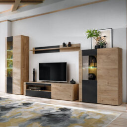 Arte Oak Ribbeck & Black Tv Cabinet W160Cm X H42Cm X D45Cm - Push-To-Open Media Storage - thumbnail 3