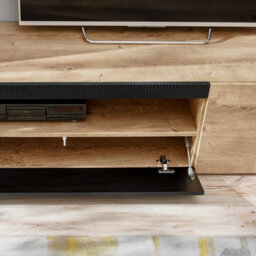 Arte Oak Ribbeck & Black Tv Cabinet W160Cm X H42Cm X D45Cm - Push-To-Open Media Storage - thumbnail 5