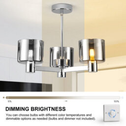 Harper Living 3 Lights Chandeliers Ceiling Light, Chrome Finish Semi Flush Ceiling Lamp With Smoked Glass Shades - thumbnail 6