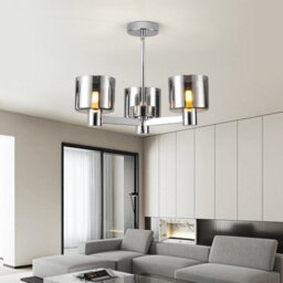 Harper Living 3 Lights Chandeliers Ceiling Light, Chrome Finish Semi Flush Ceiling Lamp With Smoked Glass Shades - thumbnail 2