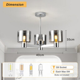 Harper Living 3 Lights Chandeliers Ceiling Light, Chrome Finish Semi Flush Ceiling Lamp With Smoked Glass Shades - thumbnail 7