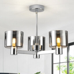 Harper Living 3 Lights Chandeliers Ceiling Light, Chrome Finish Semi Flush Ceiling Lamp With Smoked Glass Shades