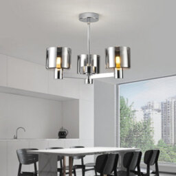 Harper Living 3 Lights Chandeliers Ceiling Light, Chrome Finish Semi Flush Ceiling Lamp With Smoked Glass Shades - thumbnail 3