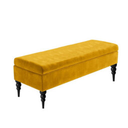 Safar Plain 137Cm Ottoman Storage Bench - Plush Velvet Shoe Bench - Mustard Gold Upholstery Footstool With Storage