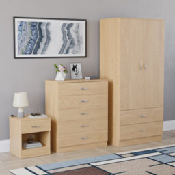 Lassic Vida Designs Riano 3 Piece Bedroom Set (1 Drawer Bedside Chest, 5 Drawer Chest, 2 Door 2 Drawer Wardrobe), Pine - thumbnail 6