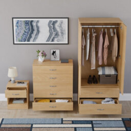 Lassic Vida Designs Riano 3 Piece Bedroom Set (1 Drawer Bedside Chest, 5 Drawer Chest, 2 Door 2 Drawer Wardrobe), Pine - thumbnail 2