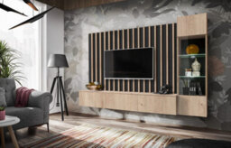 Arte Verti Wall Entertainment Unit In Oak Hickory - Contemporary Design With Led Lighting (W2200mm H1480mm D350mm)