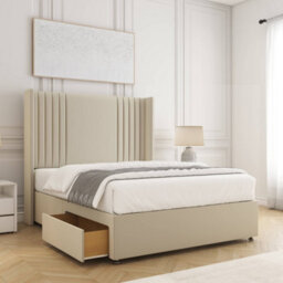 Bsspoke Cheshire Divan Bed Set Cream Plush Velvet With 54Inch Panel Headboard & 2 Drawers Footend & No Mattress In All Sizes - thumbnail 1