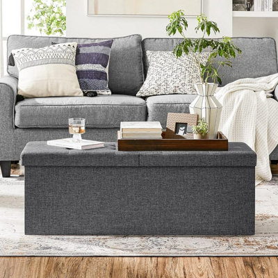 Songmics Storage Bench, Large Foldable Ottoman With Spacious Interior, Dark Grey - image 1