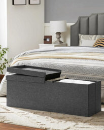 Songmics Storage Bench, Large Foldable Ottoman With Spacious Interior, Dark Grey - thumbnail 3