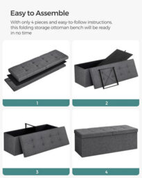 Songmics Storage Bench, Large Foldable Ottoman With Spacious Interior, Dark Grey - thumbnail 7