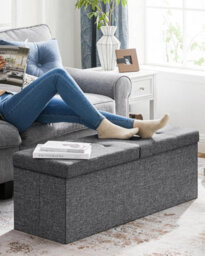 Songmics Storage Bench, Large Foldable Ottoman With Spacious Interior, Dark Grey - thumbnail 4