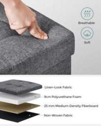 Songmics Storage Bench, Large Foldable Ottoman With Spacious Interior, Dark Grey - thumbnail 5