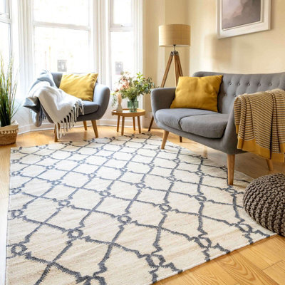 Loomed Modern Cream Trellis Geometric Jute Area Rug 120X170Cm - image 1