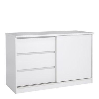 Furniture To Go Naia Storage Unit With 1 Sliding Door And 3 Drawers In White High Gloss (W) 118.9 X (H) 75.6 X (D) 50Cm - image 1