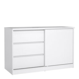 Furniture To Go Naia Storage Unit With 1 Sliding Door And 3 Drawers In White High Gloss (W) 118.9 X  (H) 75.6 X (D) 50Cm - thumbnail 2