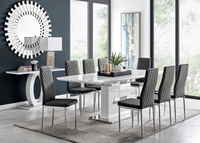 Furniturebox Uk Arezzo Large Extending Dining Table And 8 Black Velvet Milan Chairs - image 1
