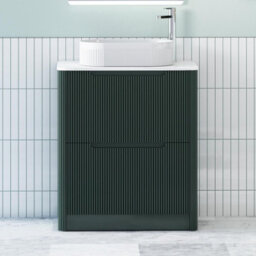 Royal Bathrooms Avenza 800mm Deep Moss Green Floor Standing Countertop Bathroom Vanity Unit 2 Drawer With Lyon Basin - thumbnail 1