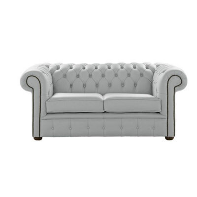 Chesterfield 2 Seater Shelly Silver Grey Leather Sofa Settee Bespoke In Classic Style - image 1
