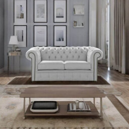 Chesterfield 2 Seater Shelly Silver Grey Leather Sofa Settee Bespoke In Classic Style - thumbnail 2