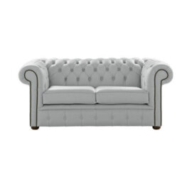 Chesterfield 2 Seater Shelly Silver Grey Leather Sofa Settee Bespoke In Classic Style - thumbnail 1