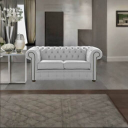 Chesterfield 2 Seater Shelly Silver Grey Leather Sofa Settee Bespoke In Classic Style - thumbnail 3