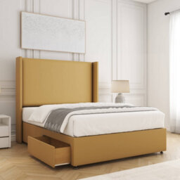 Bsspoke Austin Divan Bed Set Mustard Plush Velvet With 54Inch Wingedback Headboard 2 Drawers Footend & No Mattress In All Sizes