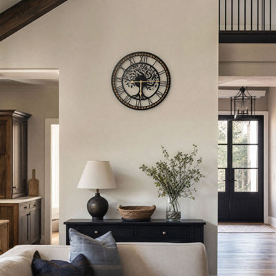 Yezi Wall Clock Silent Quartz Tree Design 40Cm Face For Living Room Black - image 1