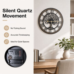 Yezi Wall Clock Silent Quartz Tree Design 40Cm Face For Living Room Black - thumbnail 6